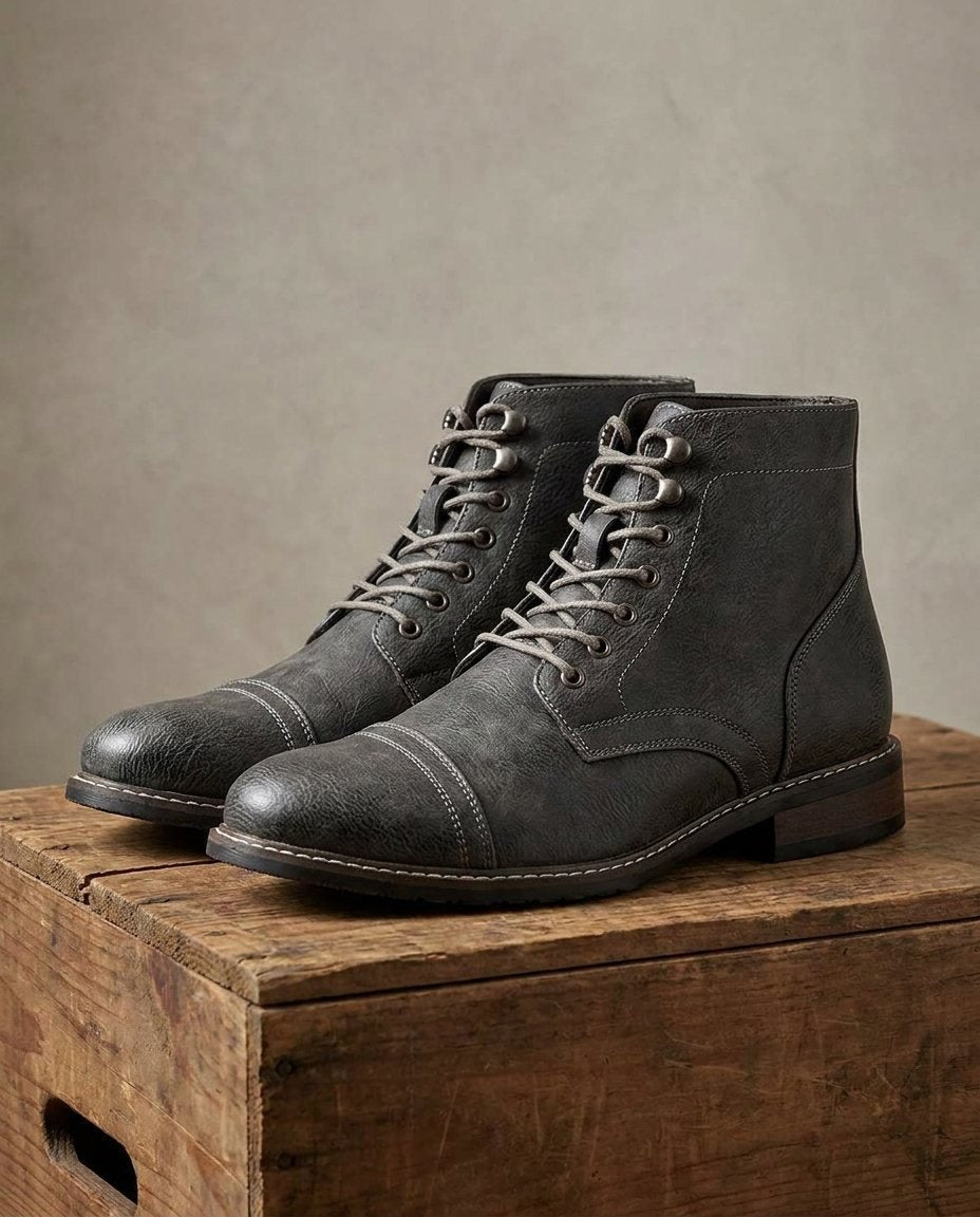 Men's Faux Leather Cap-Toe Boots