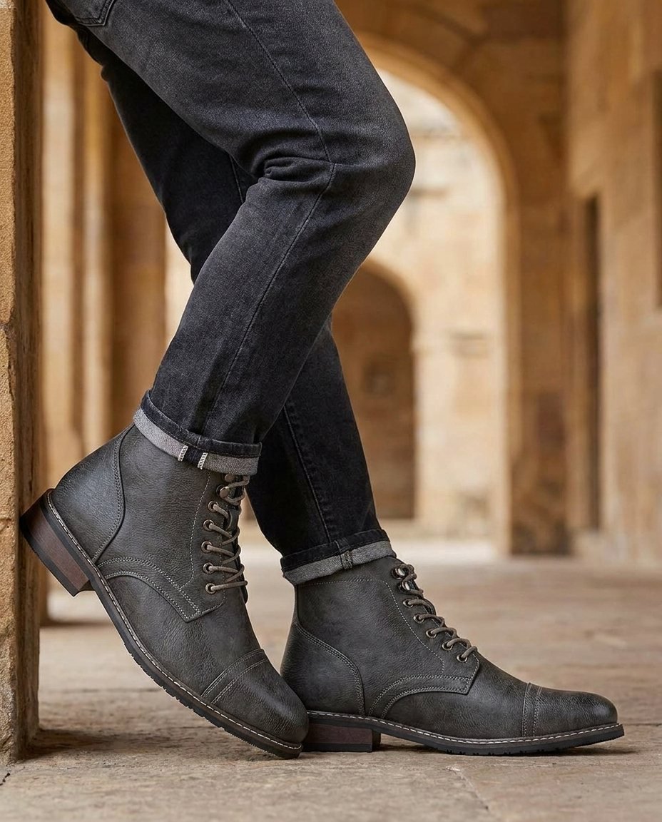 Men's Faux Leather Cap-Toe Boots