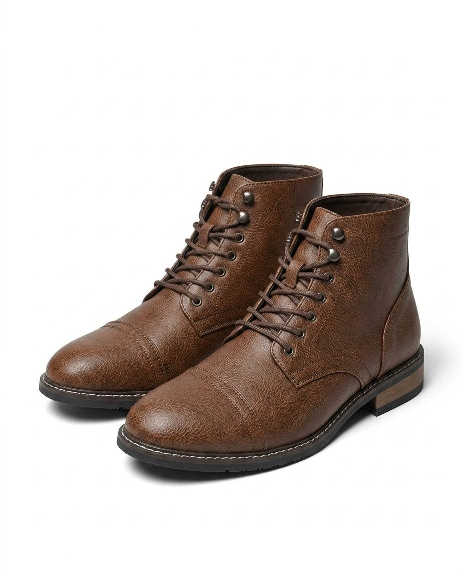 Men's Faux Leather Cap-Toe Boots - Brown
