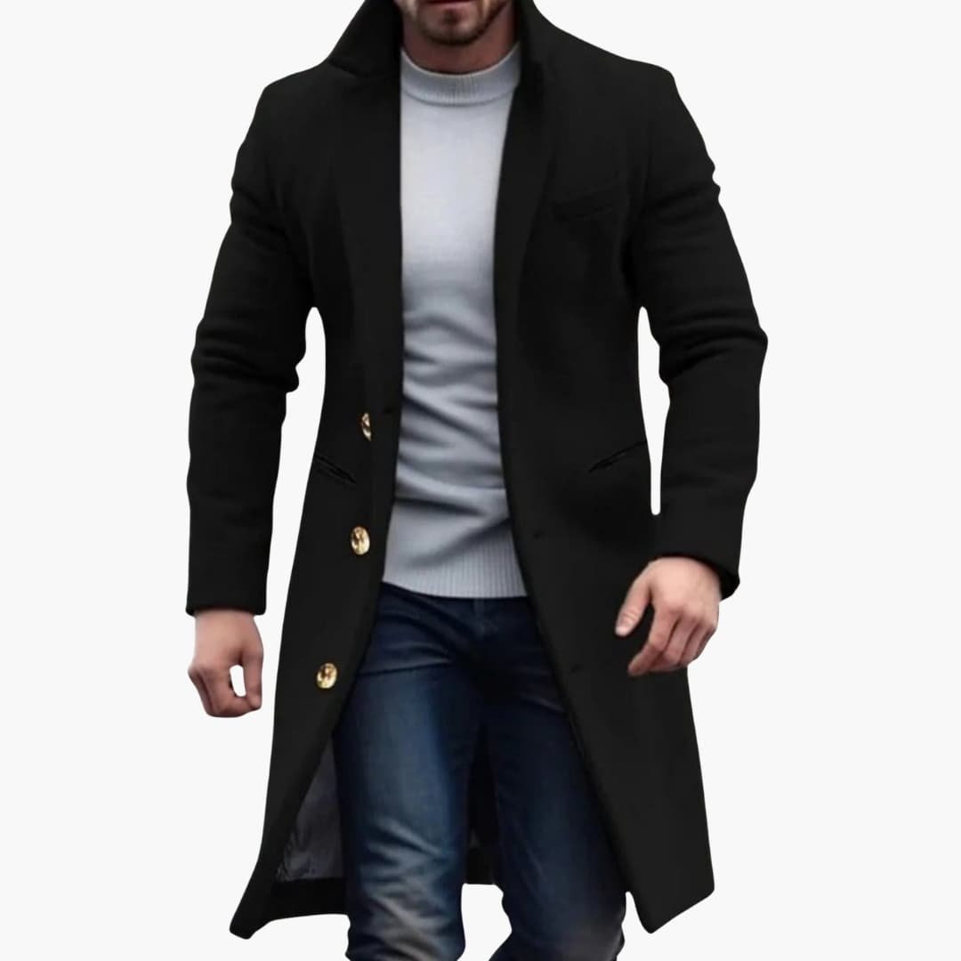 Men's Slim Wool Overcoat - Black