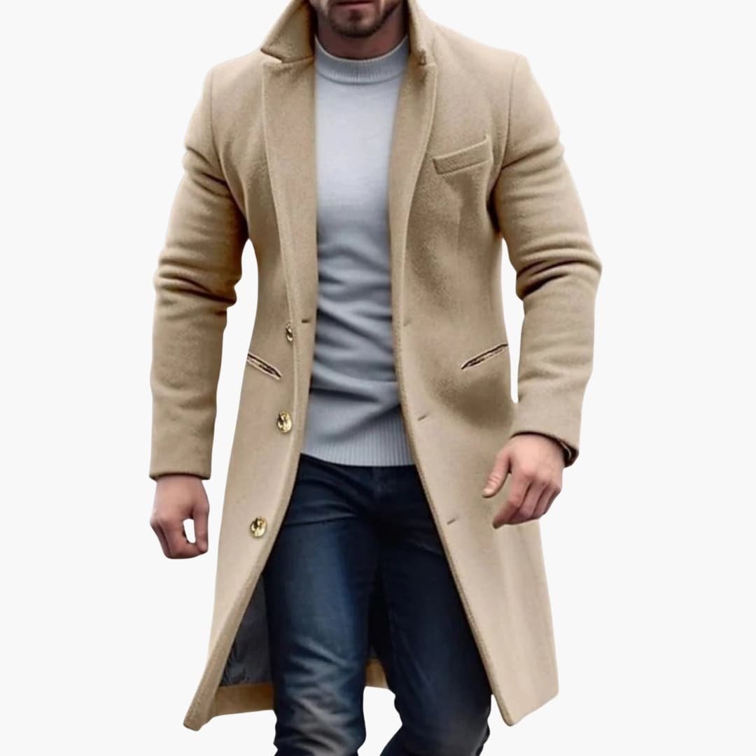 Men's Slim Wool Overcoat - Khaki
