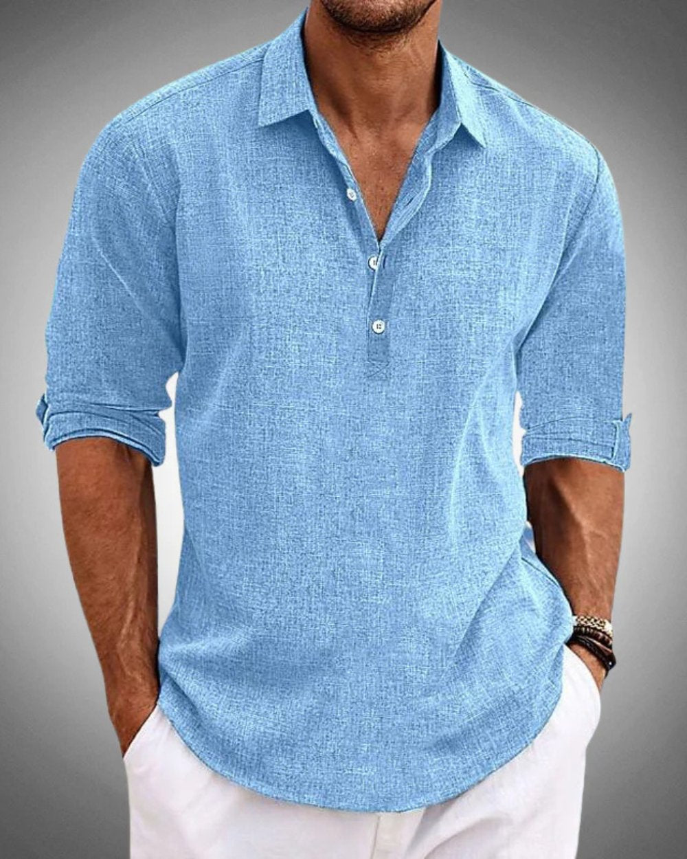 Men's Long Sleeve Henley Shirt - Blue