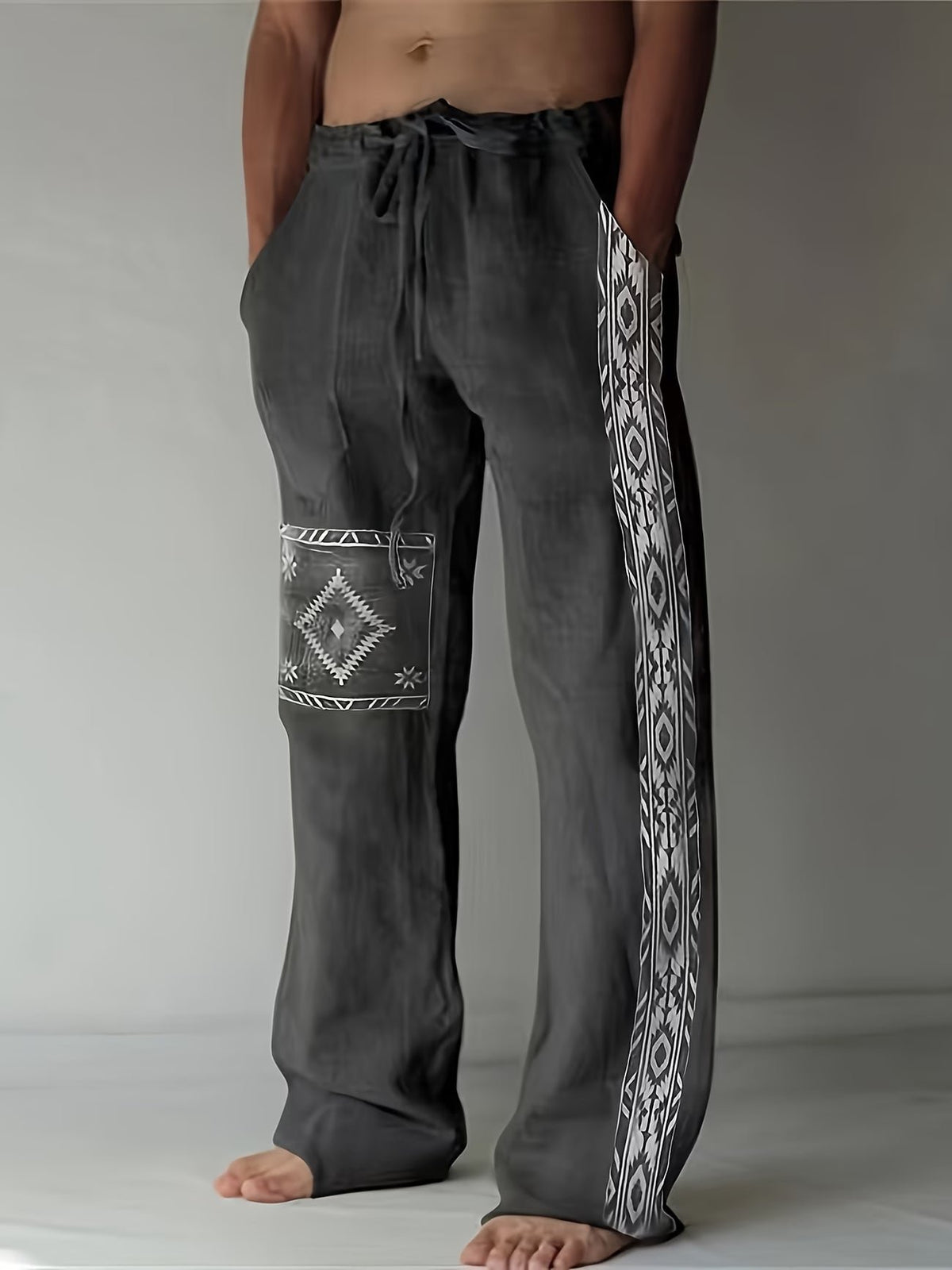 Men's Wide-Leg Drawstring Trousers - Black