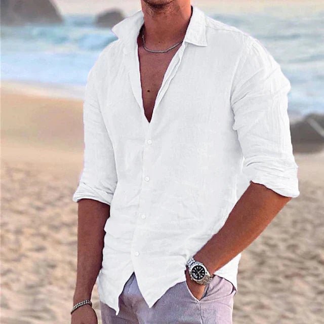 Men's Long Sleeve Beach Shirt - White