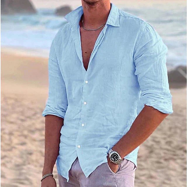 Men's Long Sleeve Beach Shirt - Blue