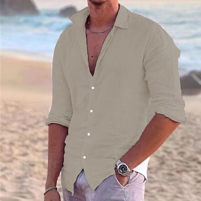 Men's Long Sleeve Beach Shirt - Khaki