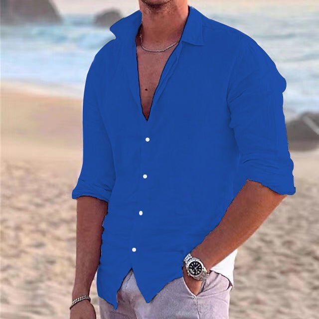 Men's Long Sleeve Beach Shirt - Royal Blue
