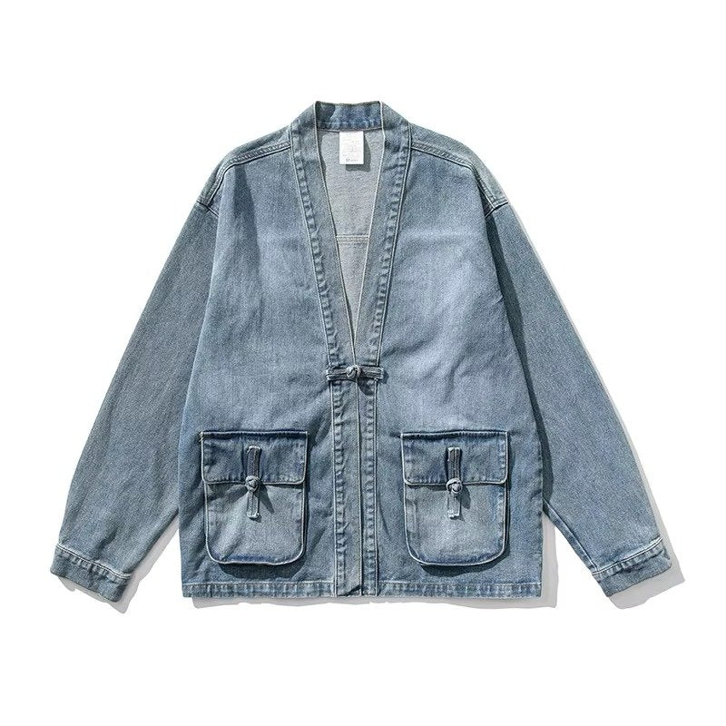 Men's Oversized Denim Kimono Jacket - Light Blue