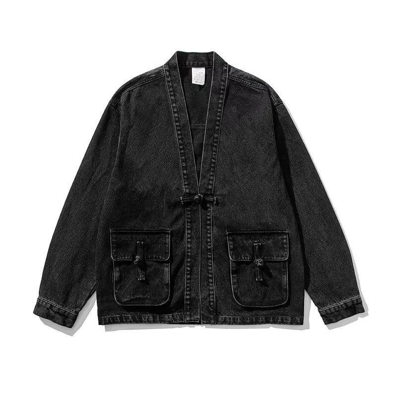 Men's Oversized Denim Kimono Jacket - Black
