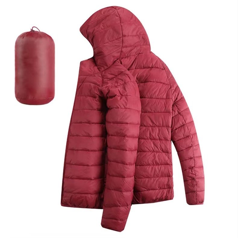 Men's Hooded Puffer Jacket - Red hooded
