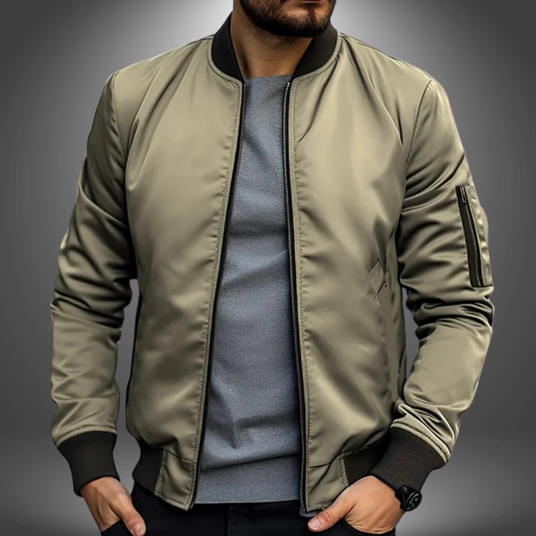 Men's Slim Fit Bomber Jacket - Beige