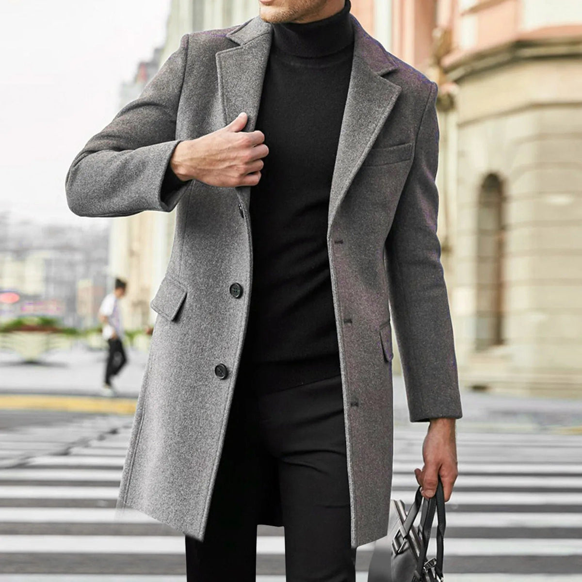 Men's Slim Wool Overcoat - Grey