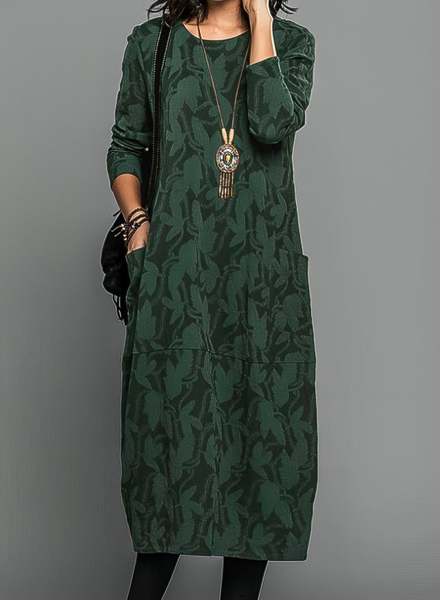 Women's Long Sleeve Floral Midi Dress - Green