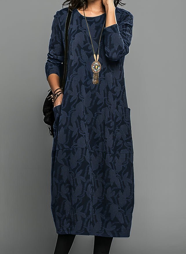 Women's Long Sleeve Floral Midi Dress - Blue