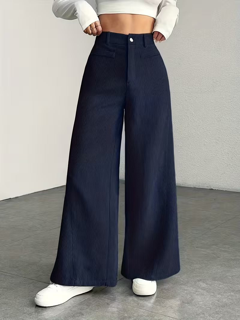 Women's Corduroy Wide-Leg Trousers - Navy Blue