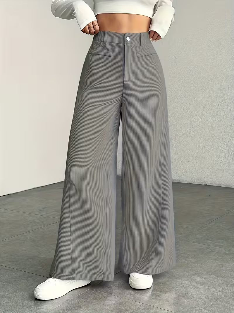 Women's Corduroy Wide-Leg Trousers - Grey