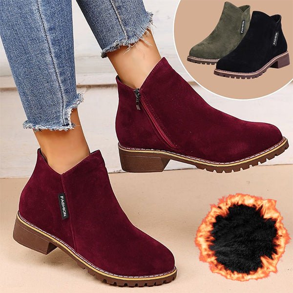 Women's Suede Ankle Boots - Red