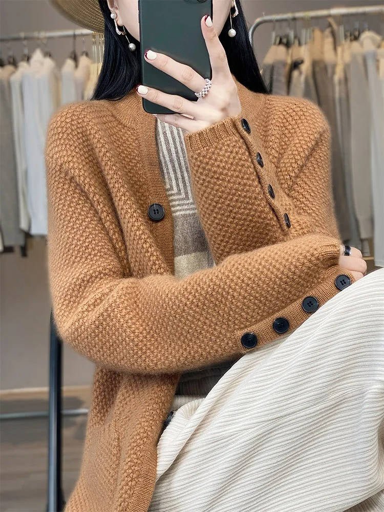 Women's Wool Waffle-Knit Cardigan