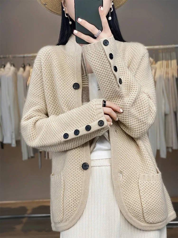 Women's Wool Waffle-Knit Cardigan