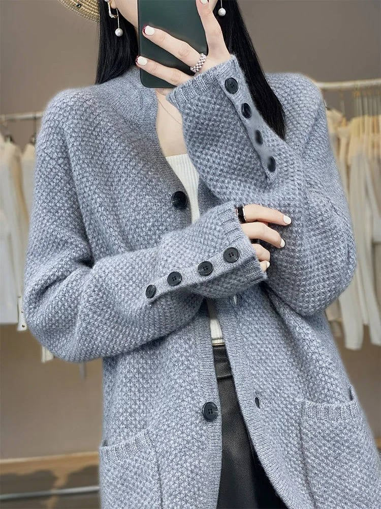 Women's Wool Waffle-Knit Cardigan