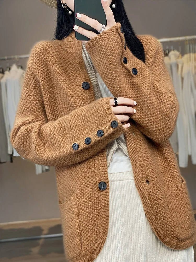 Women's Wool Waffle-Knit Cardigan