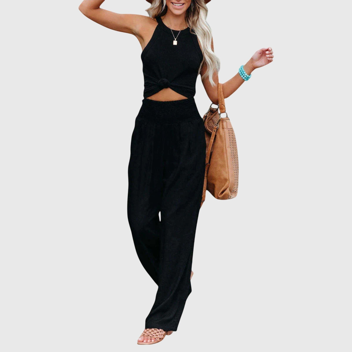 Women's Wide-Leg Vacation Trousers - Black