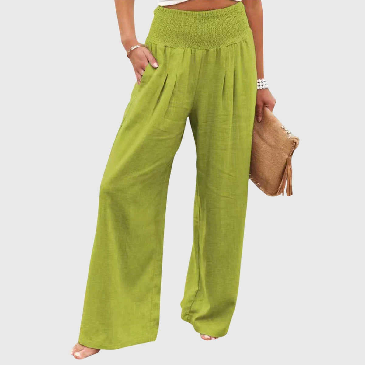 Women's Wide-Leg Vacation Trousers - Green