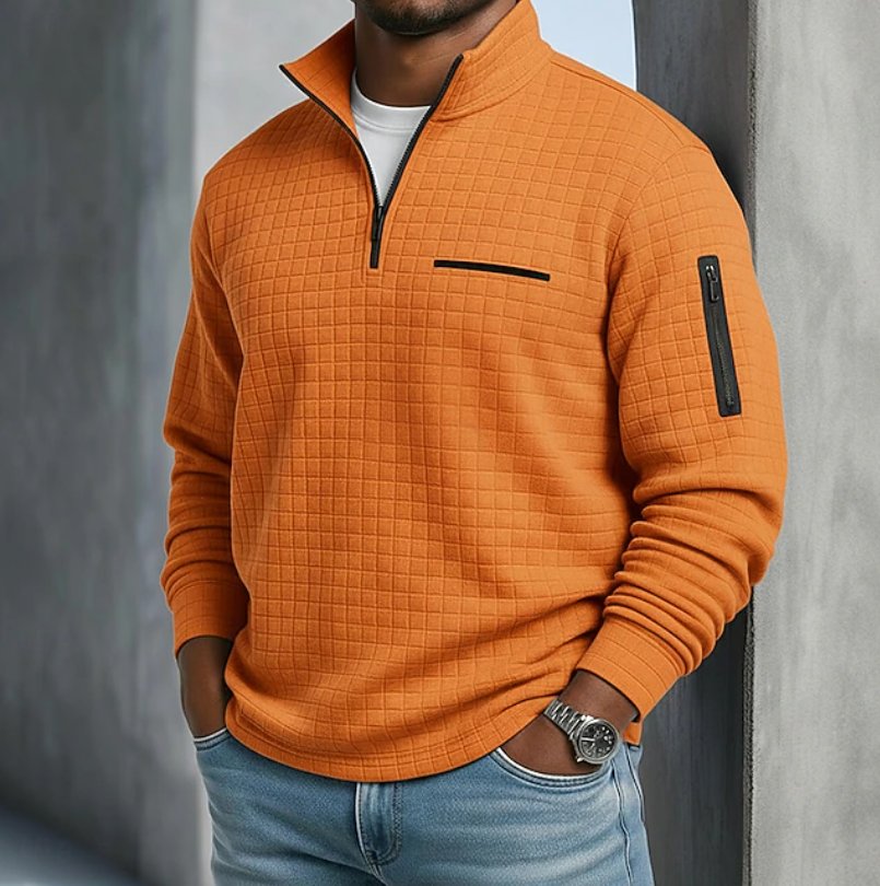 Men's Knit Quarter-Zip Sweatshirt - Orange