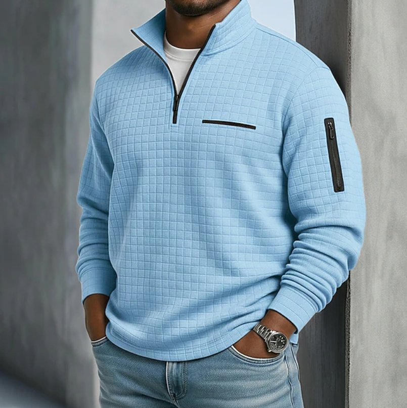 Men's Knit Quarter-Zip Sweatshirt - Blue