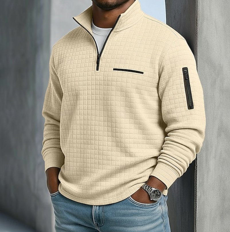 Men's Knit Quarter-Zip Sweatshirt - Beige