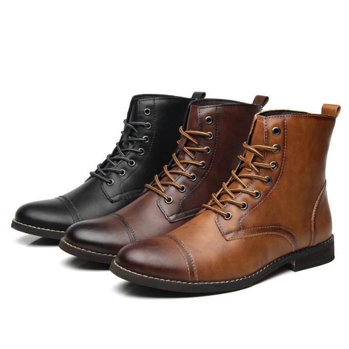 Men's Leather Cap-Toe Ankle Boots