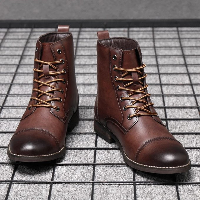 Men's Leather Cap-Toe Ankle Boots
