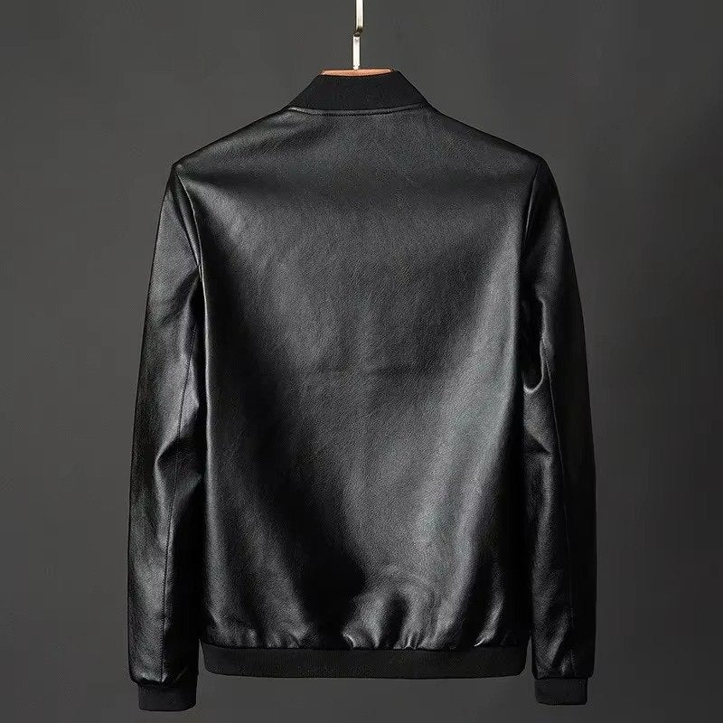 Men's Faux Leather Bomber Jacket