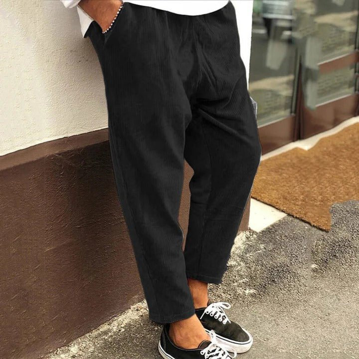 Men's Tapered Corduroy Trousers - Black