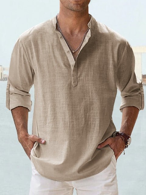 Men's Long Sleeve Beach Henley Shirt - Khaki