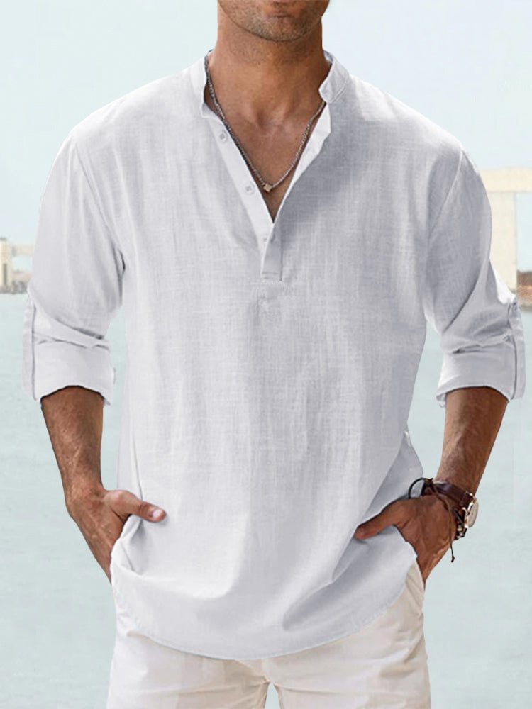 Men's Long Sleeve Beach Henley Shirt - White