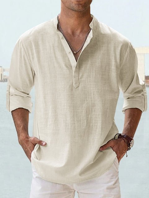 Men's Long Sleeve Beach Henley Shirt - Peach