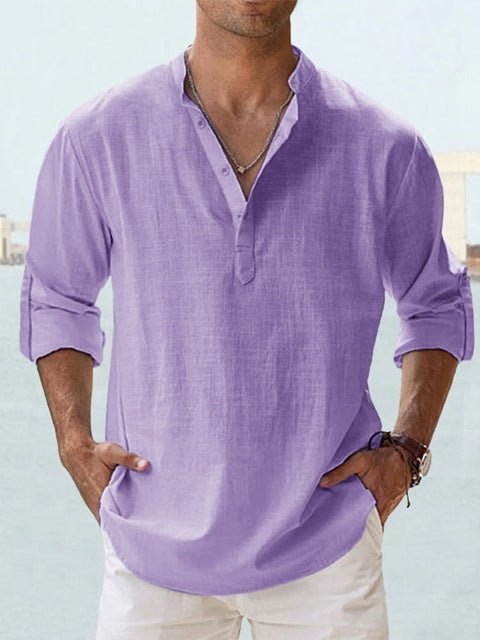 Men's Long Sleeve Beach Henley Shirt - Purple