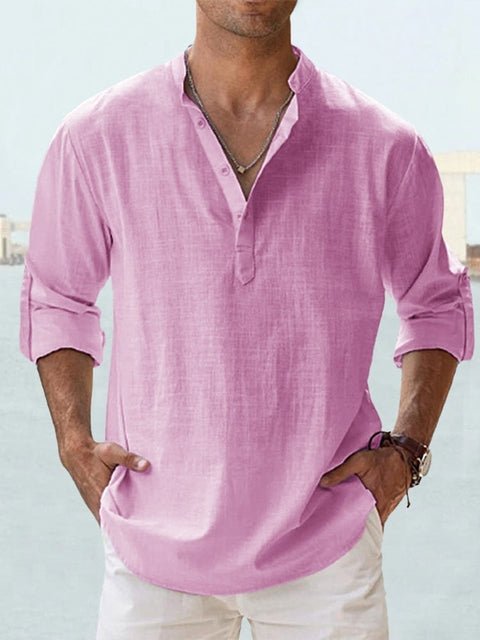 Men's Long Sleeve Beach Henley Shirt - Light Pink