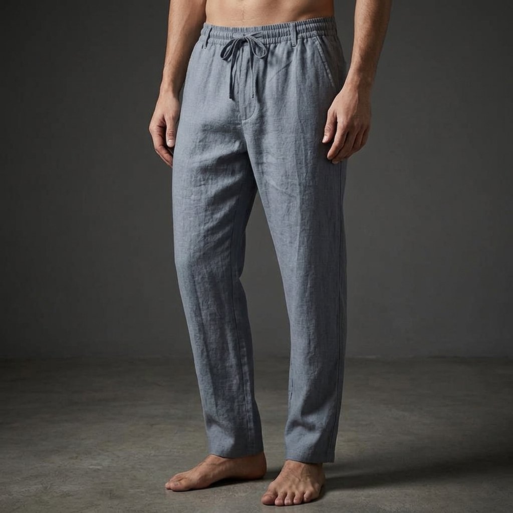Men's Linen Drawstring Trousers - Slate