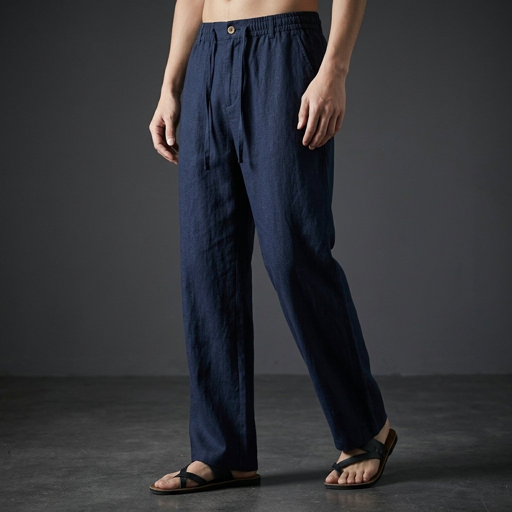 Men's Linen Drawstring Trousers - Navy