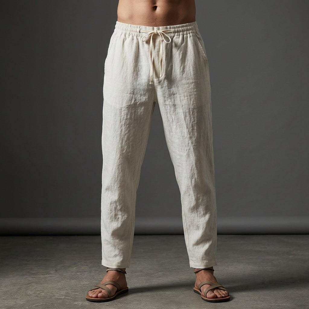 Men's Linen Drawstring Trousers - White