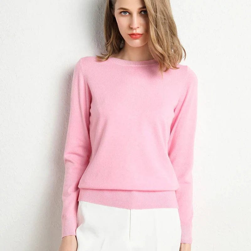 Women's Wool Crew Neck Jumper - Pink