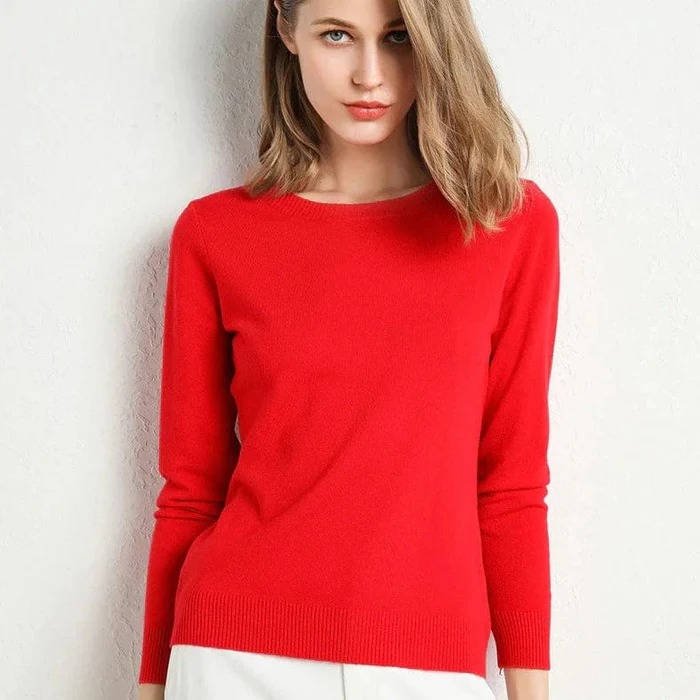 Women's Wool Crew Neck Jumper - Red