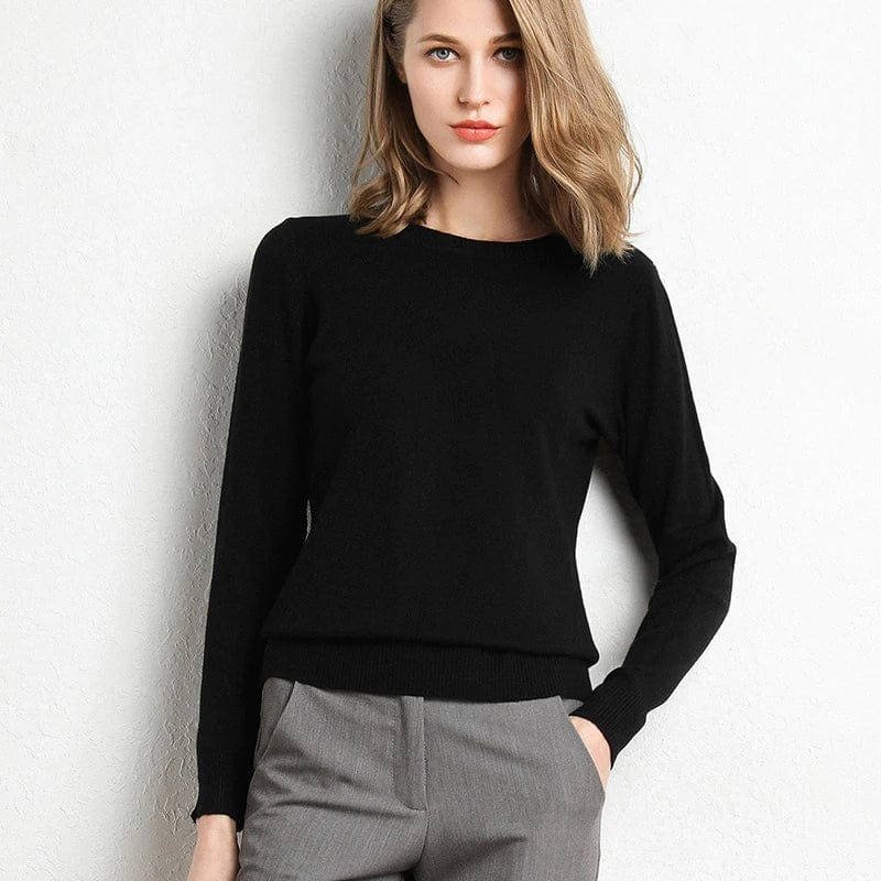 Women's Wool Crew Neck Jumper - Black