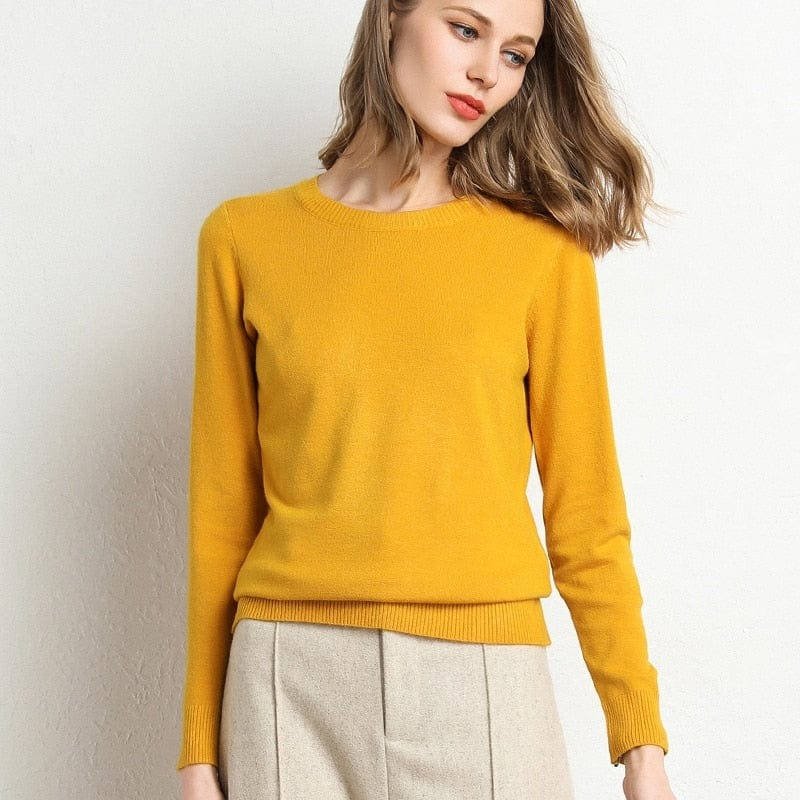 Women's Wool Crew Neck Jumper - Yellow