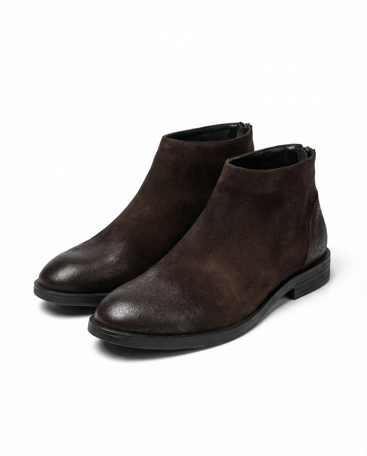 Men's Distressed Suede Ankle Boots - Dark Brown
