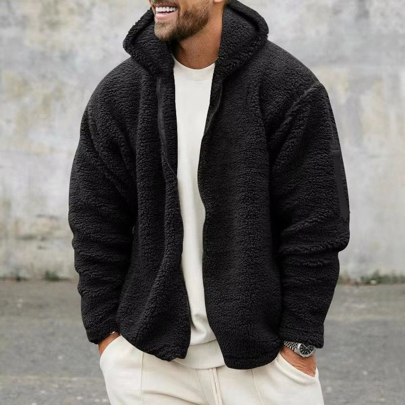 Men's Oversized Sherpa Hoodie Jacket - Black
