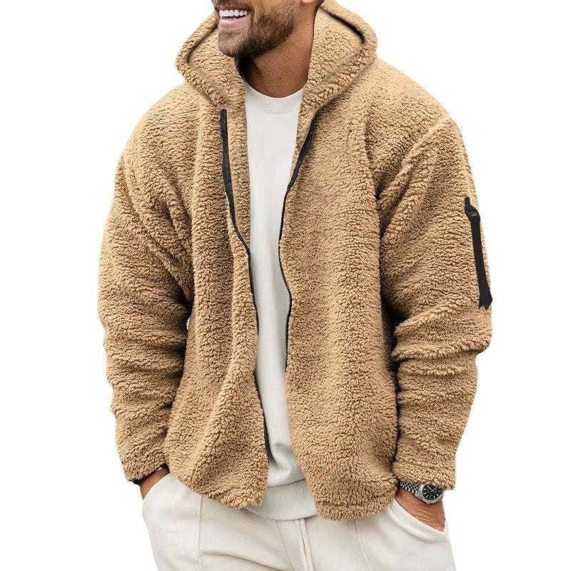 Men's Oversized Sherpa Hoodie Jacket - Khaki