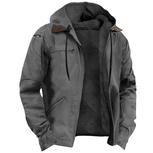 Men's Fleece-Lined Hooded Jacket - Gray